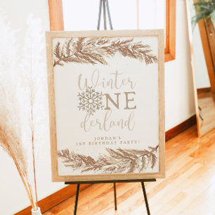 RORY Boho Beige Winter Wonderland First Birthday Poster