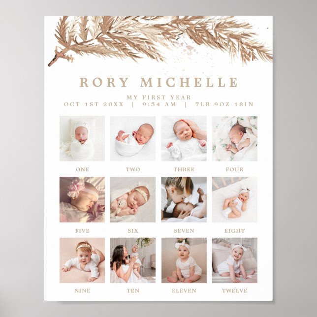 RORY Boho Beige Winter Wonderland Photo Milestone Poster (Front)