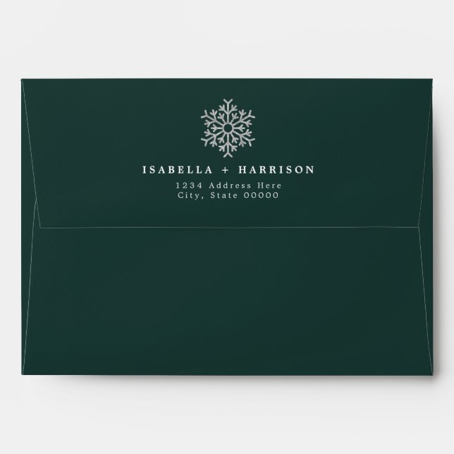 RORY Forest Green Silver Winter Glitter Snowflake Envelope (Back (Top Flap))