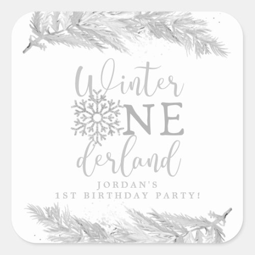 RORY Silver Winter OnderLand 1st Birthday Party Square Sticker