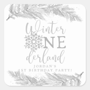RORY Silver Winter OnderLand 1st Birthday Party Square Sticker