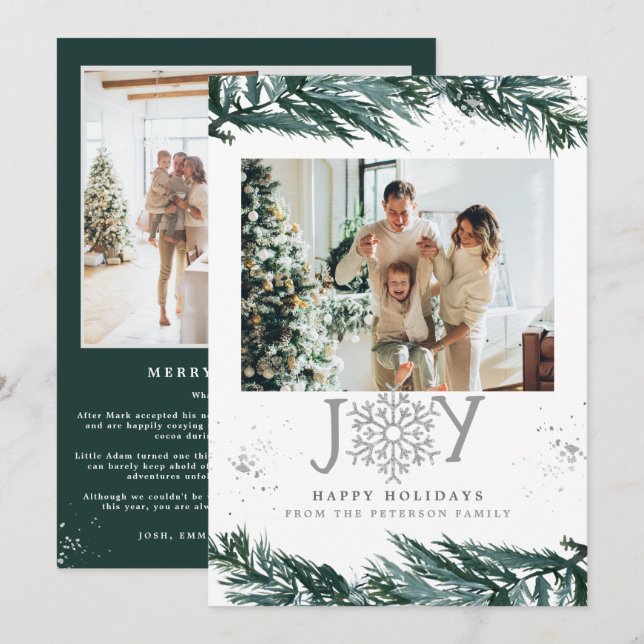 RORY Winter Pine Joy Photo Collage Christmas Card (Front/Back)