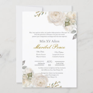 Rosa blanca Quinceanera invitation
