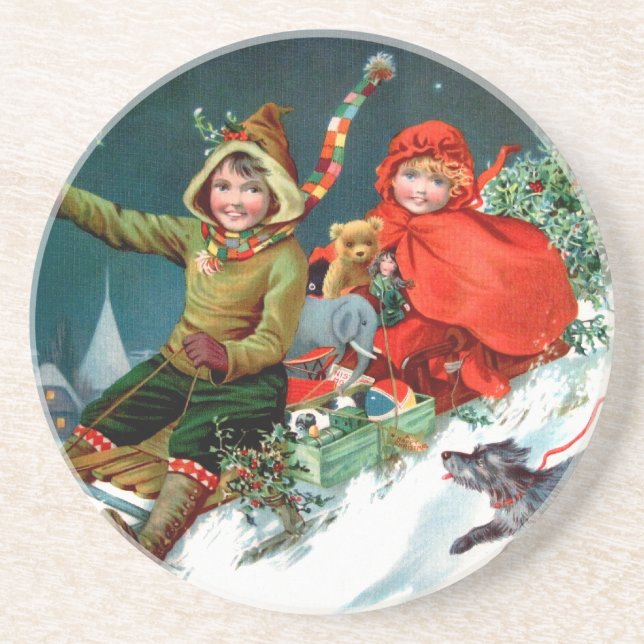 Rosa C. Petherick: Christmas Shopping Sandstone Coaster (Front)