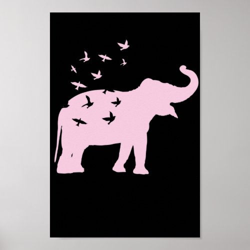 rosa Elefant mit Vgel Poster