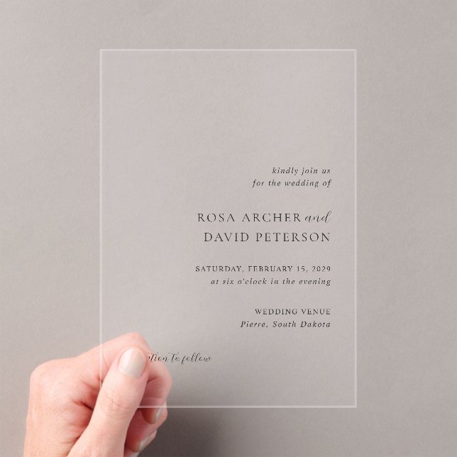 Rosa Elegant Modern Wedding Acrylic Invitations (Insitu (Handheld))