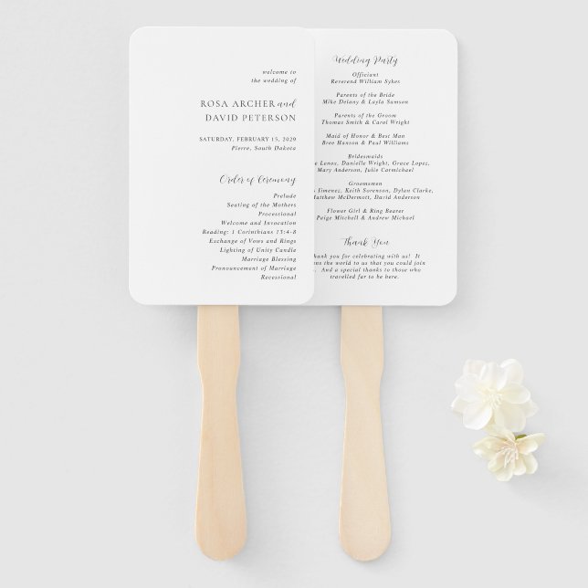 Rosa Elegant Modern Wedding Program Hand Fan (Front and Back)