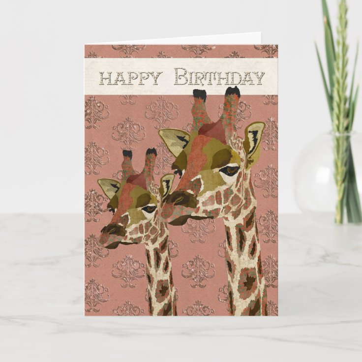 Rosa Giraffes Glitzy Birthday Card Zazzle