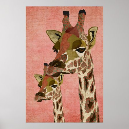 Rosa Giraffes Pink Art Poster