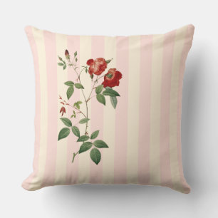 Rosa indica pink & beige strip Throw Pillow