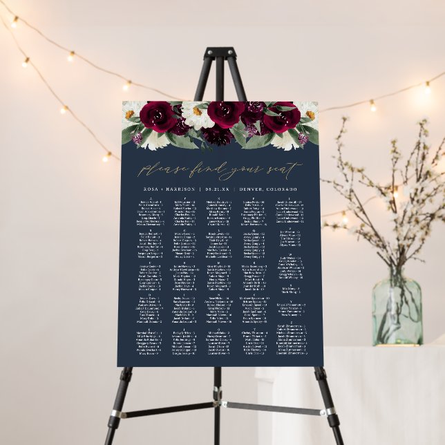 ROSA Rich Burgundy Floral Alphabetical Seating Foa Foam Board (In Situ (Stand))