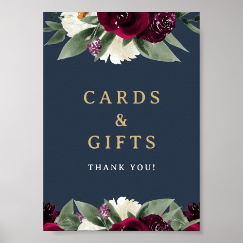 ROSA Rich Burgundy Floral Navy Cards and Gifts Poster