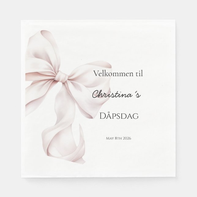 Rosa sløyfe Barnedåps servietter Napkins (Front)