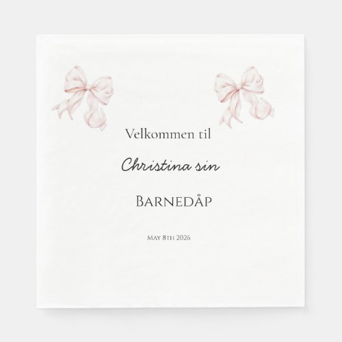 Rosa Sløyfe servietter dåp Napkins