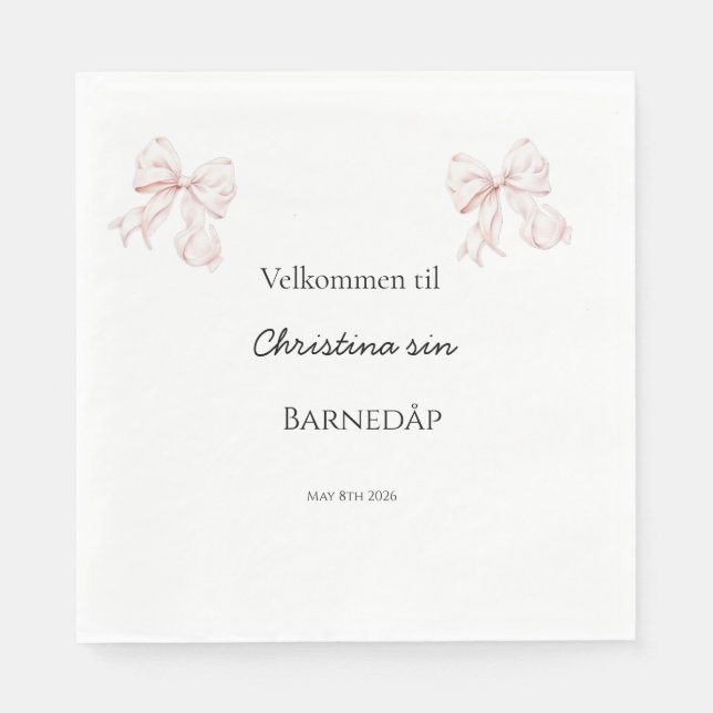 Rosa Sløyfe servietter dåp Napkins (Front)