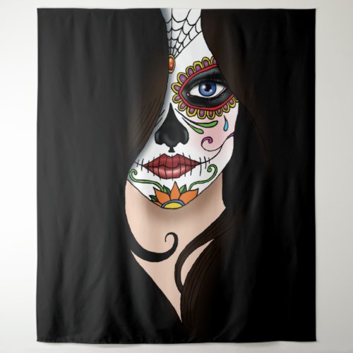 Rosa Sugar Skull Portrait Tapestry