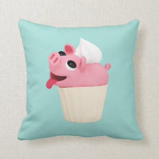 Rosa the Pig cup cake Throw Pillow