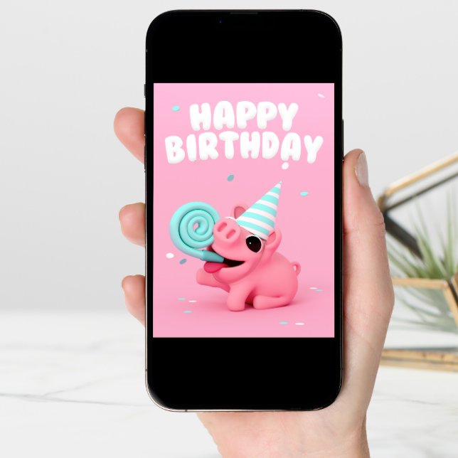 Rosa the Pig Happy Birthday card (Front Digital)