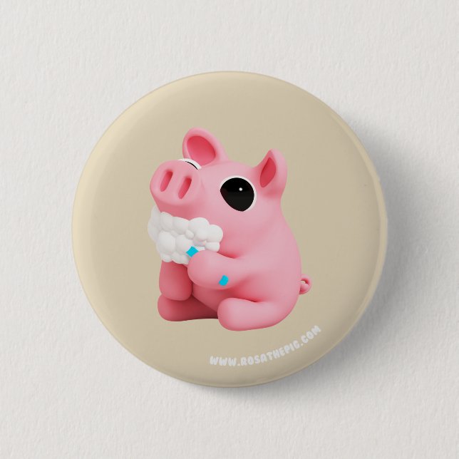 Rosa the Pig Tooth Brushing Pinback Button (Front)
