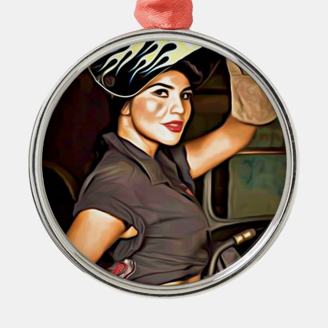 Rosa-the-welder Metal Ornament (Front)