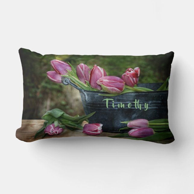 Rosa Tulpen mit Namen Lumbar Pillow (Front)