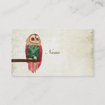 Rosa Vintage Owl Business Card/tags Business Card by Greyszoo at Zazzle