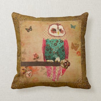 Rosa Vintage  Owl  Gold Mojo Pillow by Greyszoo at Zazzle