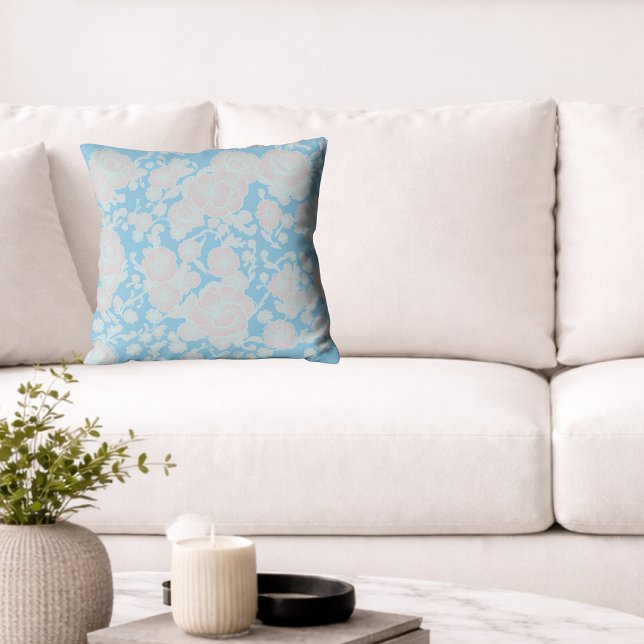 Rosalie – Soft Blue Floral Throw Pillow (Creator Uploaded)