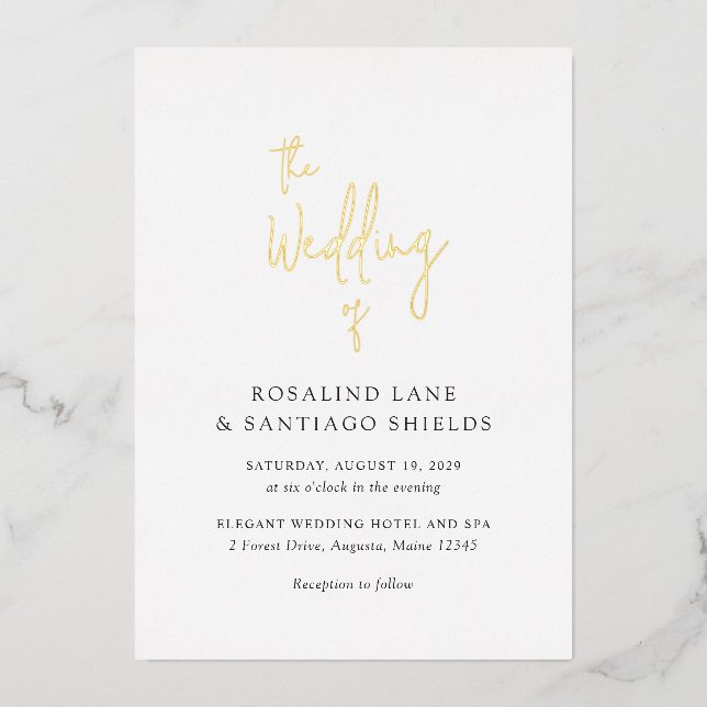 Rosalind Modern Typography Elegant Wedding Foil Invitation (Front)