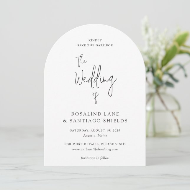 Rosalind Modern Typography Elegant Wedding Save The Date (Standing Front)