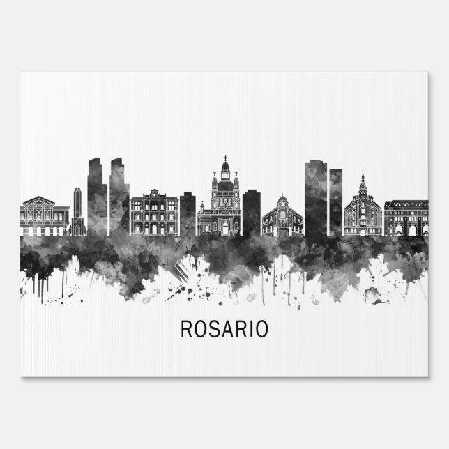 Rosario Argentina Skyline BW Sign (Back)