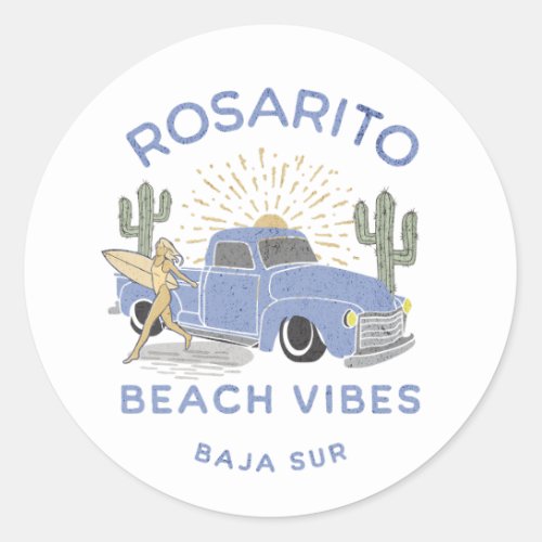 Rosarito Mexico Beach Vibes vintage Classic Round Sticker