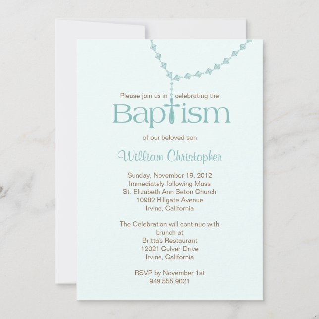 Rosary Beads Baptism Invitation for Boy (Front)
