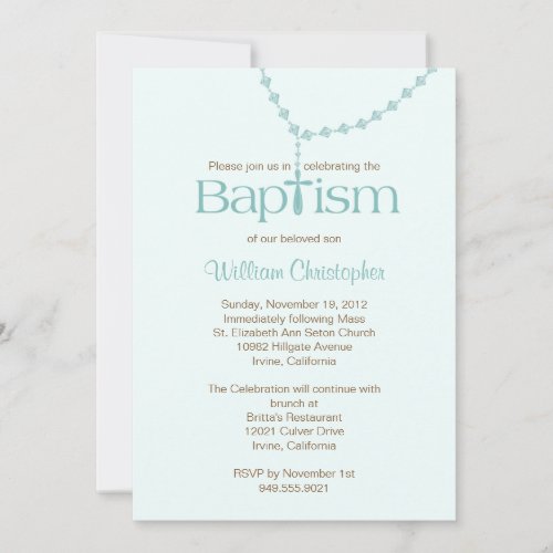 Rosary Beads Baptism Invitation for Boy