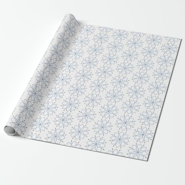 Rosary Blooming Blue Flower Wrapping Paper (Unrolled)