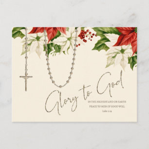 Rosary Christmas Poinsettias Merry Christmas Postcard