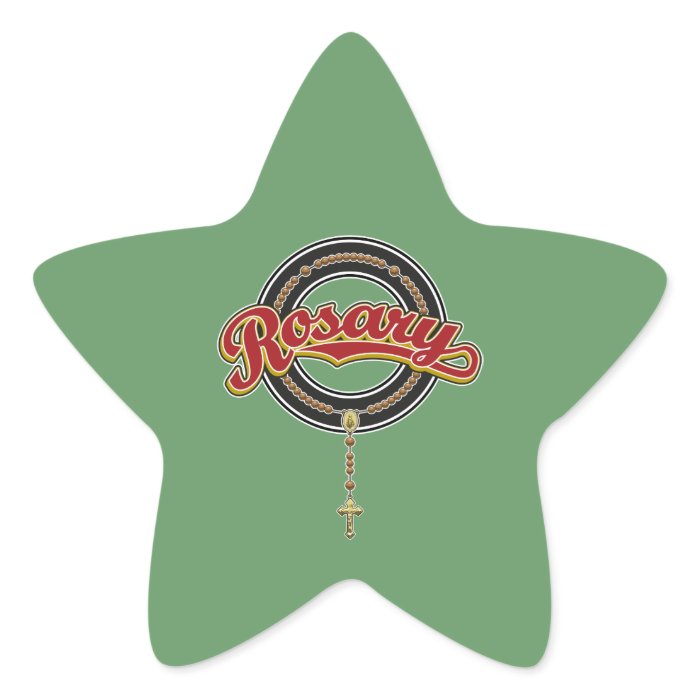 Rosary Circle Script Logo Red on Black Star Sticker