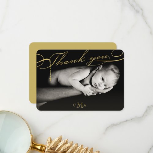 Rosary Cross Monogram Scripted Photo Religious Thank You Card