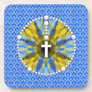 Rosary Dream Catcher Blue & Yellow Coaster