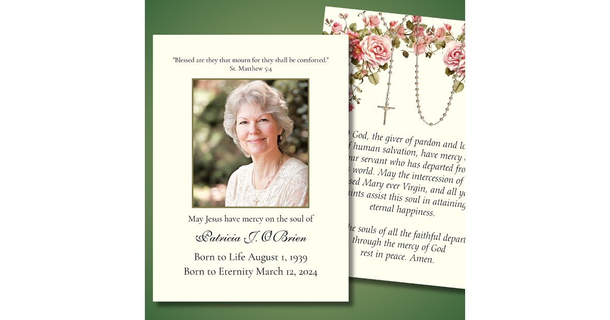 Rosary Funeral Memorial Prayer Holy Card | Zazzle