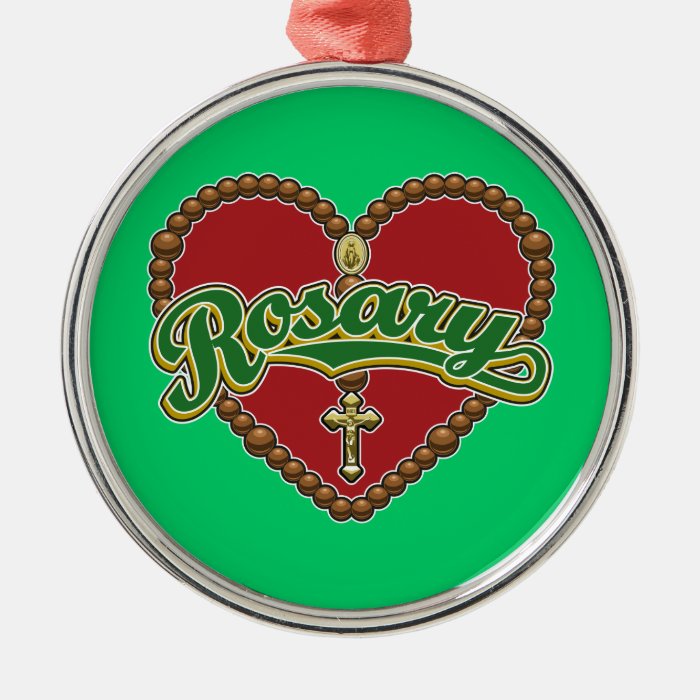 Rosary Heart Green Logo on Red Background Christmas Tree Ornaments