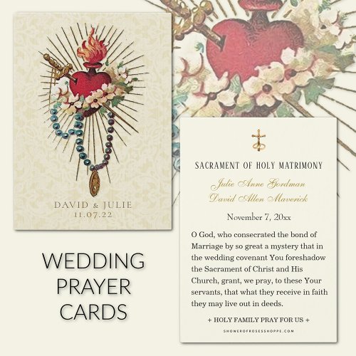 Rosary Mary Heart Catholic Wedding Prayer Card
