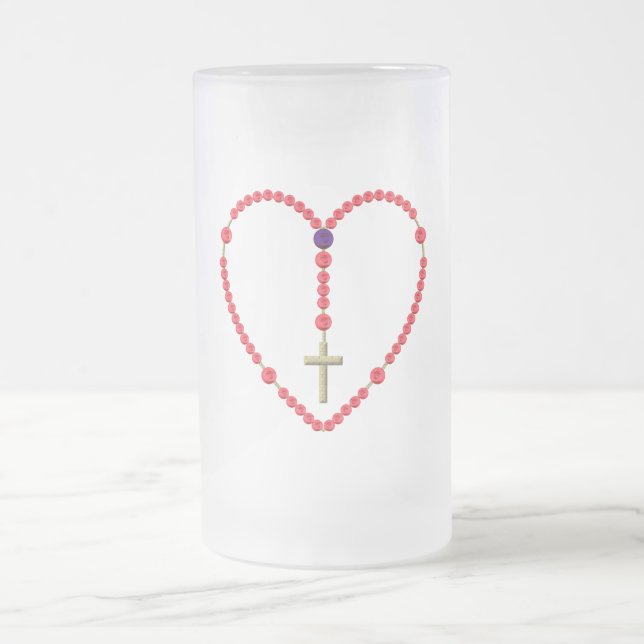 Rosary (Red and Blue Roses) Frosted Glass Beer Mug (Center)