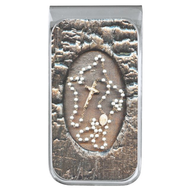 Rosary Silver Finish Money Clip (Front Vertical)