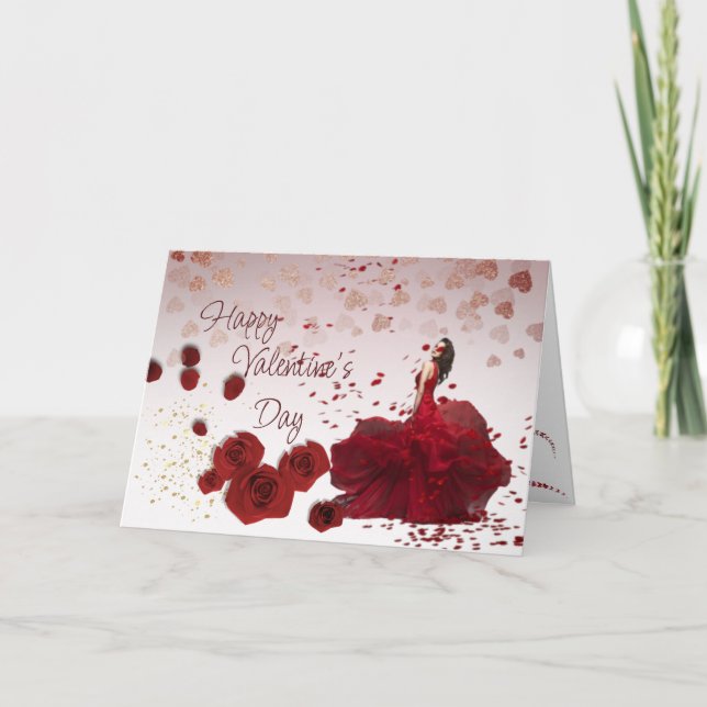 Rosas de San Valentín con corazones  Holiday Card (Front)