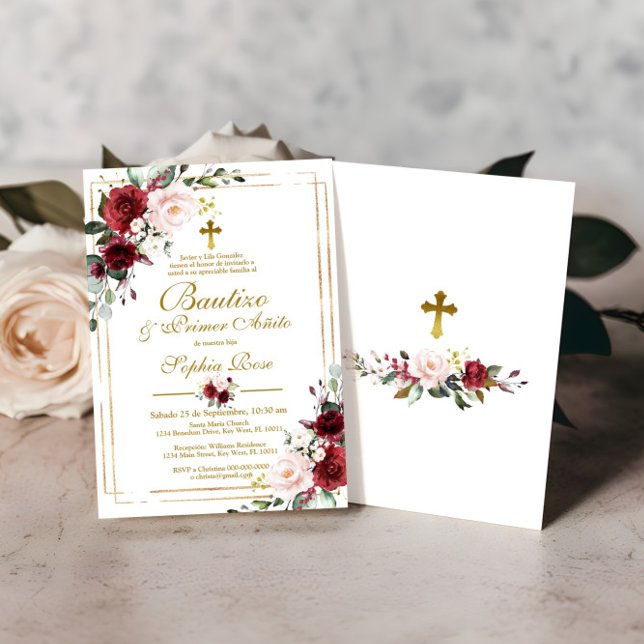 Rosas Rojas para Bautizo & Primer Añito Invitation (Creator Uploaded)