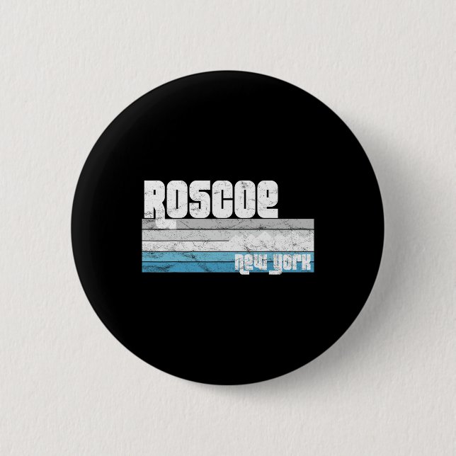 Roscoe New York Ny Retro Vacation Skiing Hiking Sn Button (Front)