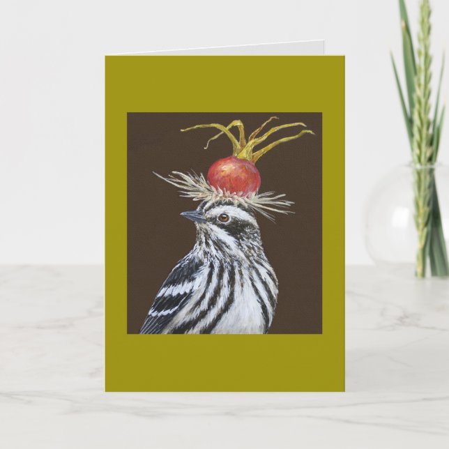 Roscoe the black and white warbler card (Front)