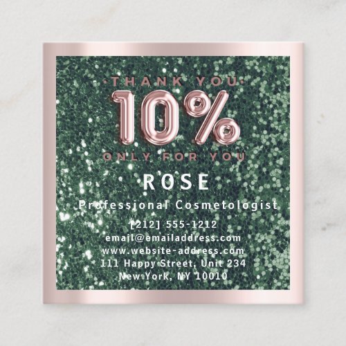 Rose 10 Off Discount Logo Hair Lash Glitter Green Appointment Card