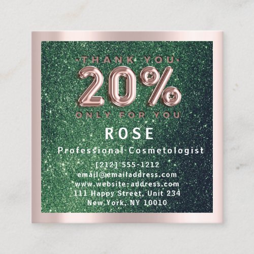 Rose 20 Off Discount Logo Hair Lash Glitter Green Appointment Card